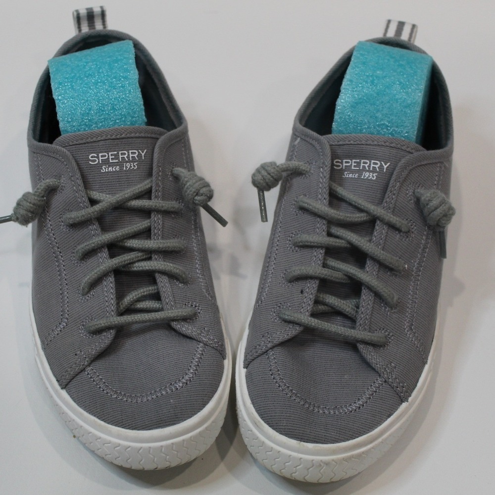 Sperry Women's Gray Canvas Lace Up Low Top Sneakers Shoes Size 8M STS86112